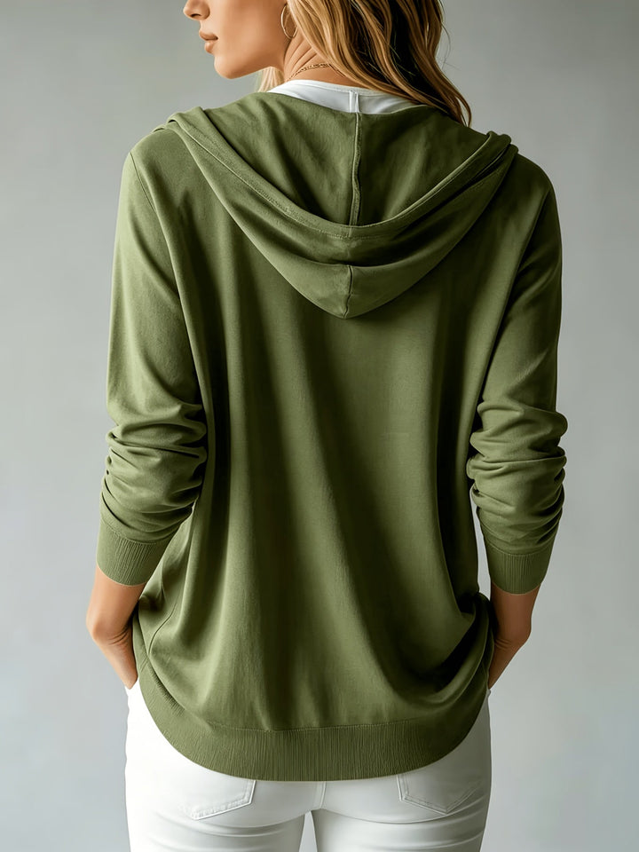 Alessia | Cardigan Verde Militare con Cappuccio e Chiusura a Bottoni