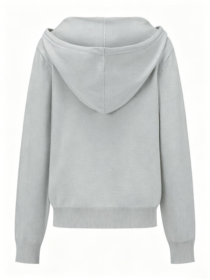 Ginevra | Cardigan Grigio Chiaro con Cappuccio e Chiusura a Bottoni