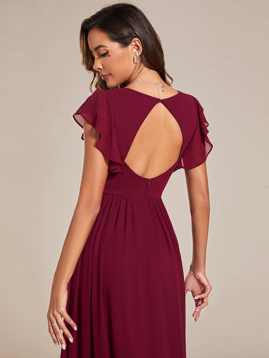 Liliana | Abito da damigella in chiffon con maniche plissettate e scollatura sul retro