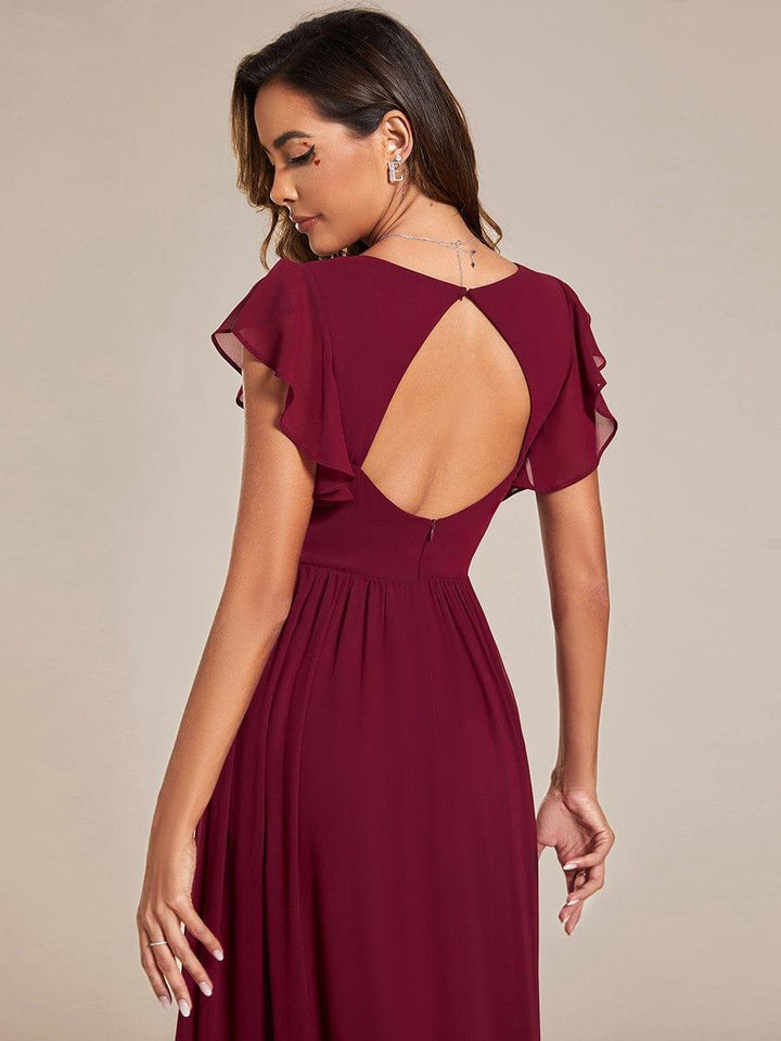Liliana | Abito da damigella in chiffon con maniche plissettate e scollatura sul retro