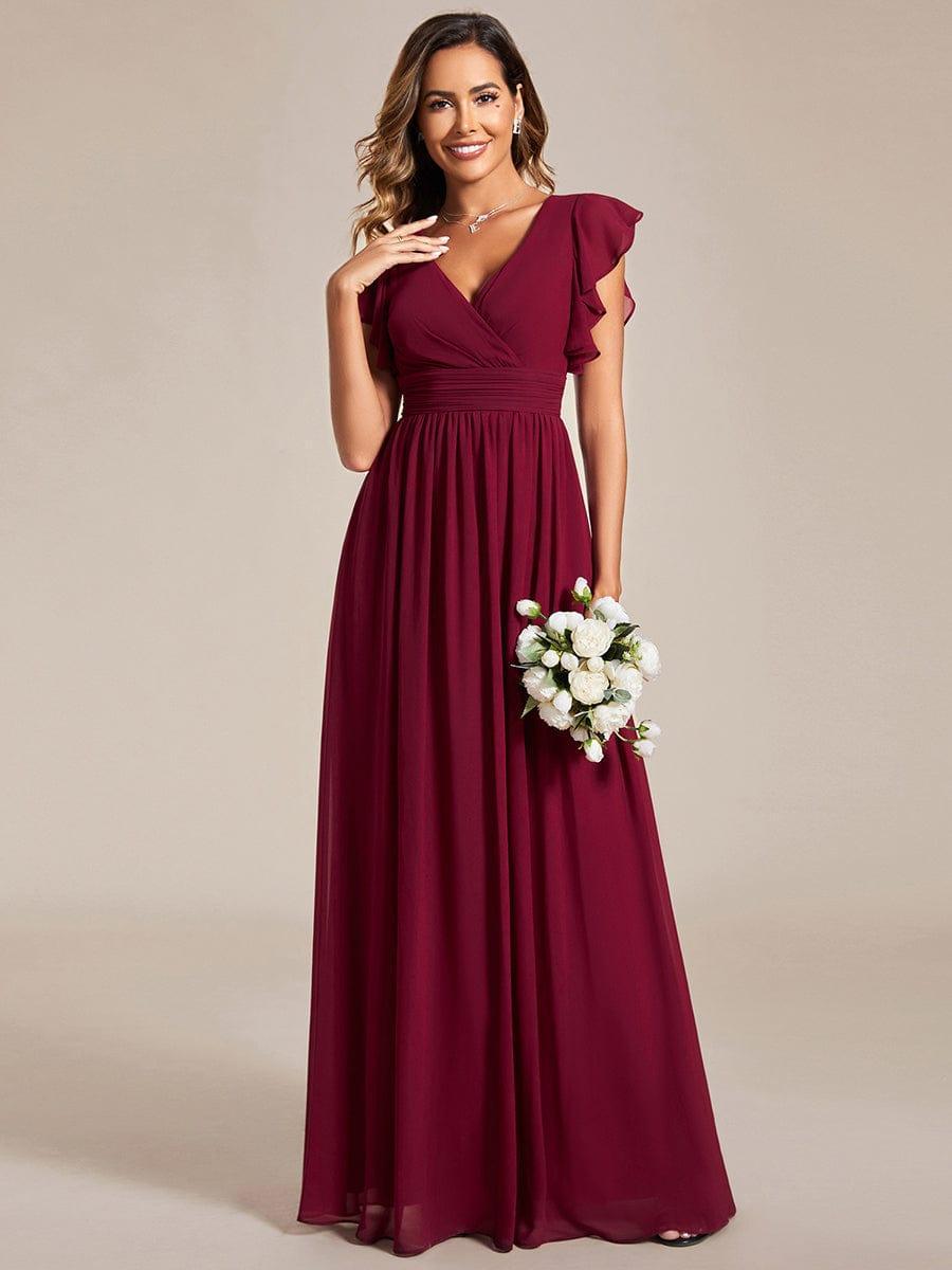 Liliana | Abito da damigella in chiffon con maniche plissettate e scollatura sul retro