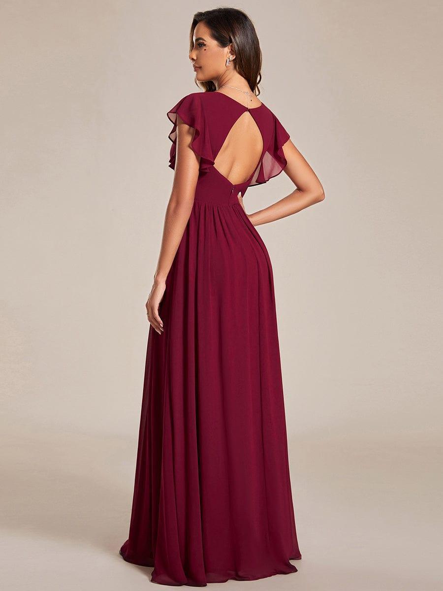 Liliana | Abito da damigella in chiffon con maniche plissettate e scollatura sul retro