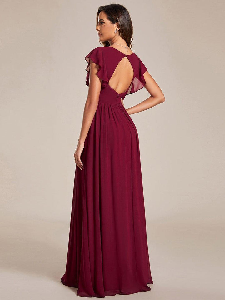 Liliana | Abito da damigella in chiffon con maniche plissettate e scollatura sul retro