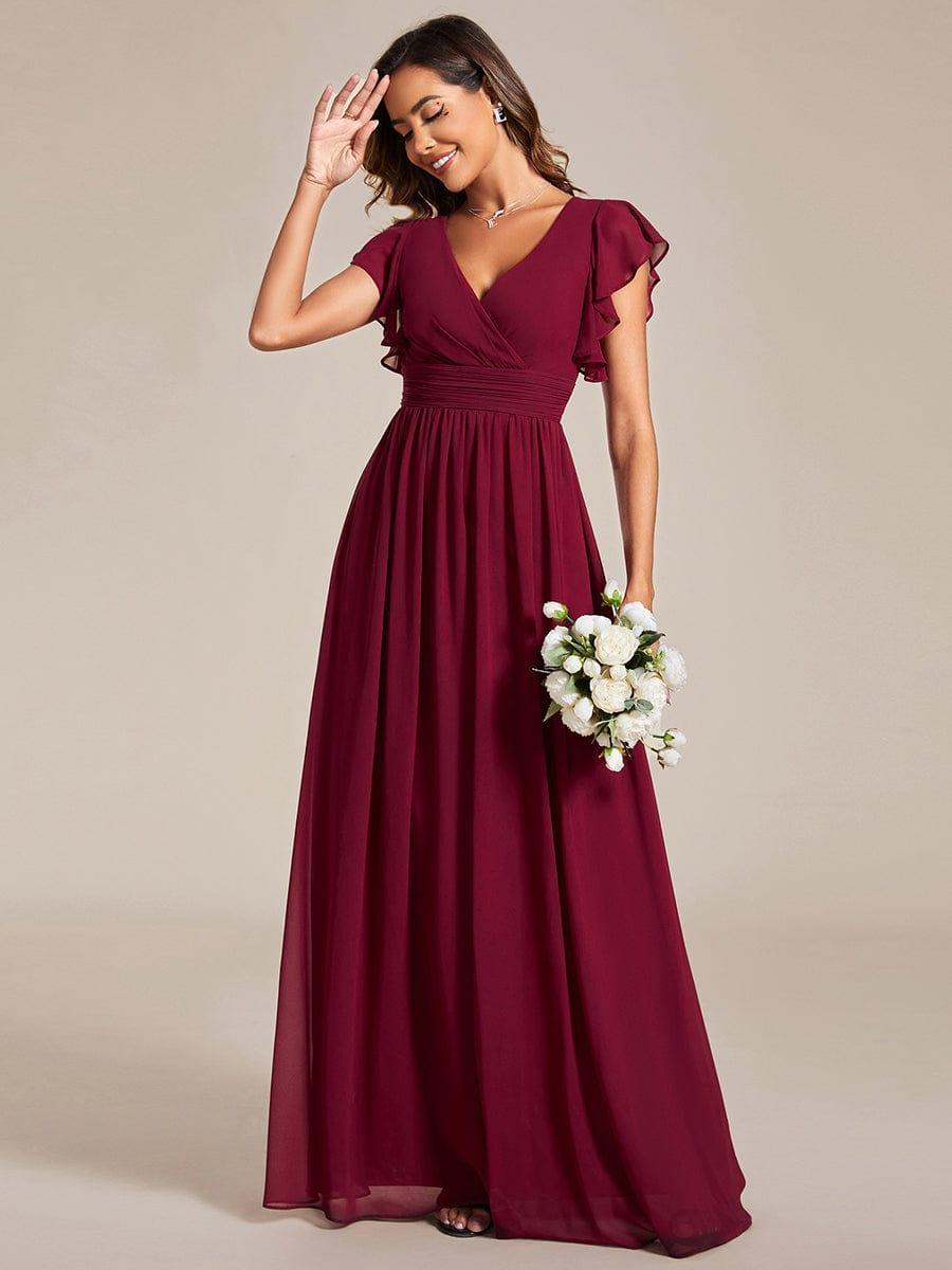 Liliana | Abito da damigella in chiffon con maniche plissettate e scollatura sul retro