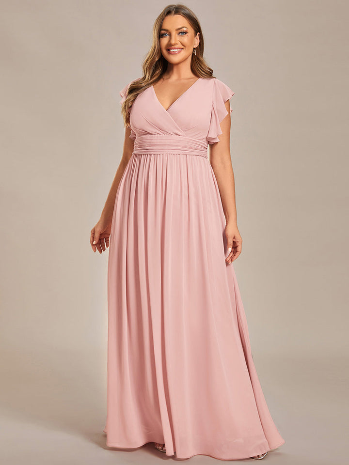 Liliana | Abito da damigella in chiffon con maniche plissettate e scollatura sul retro