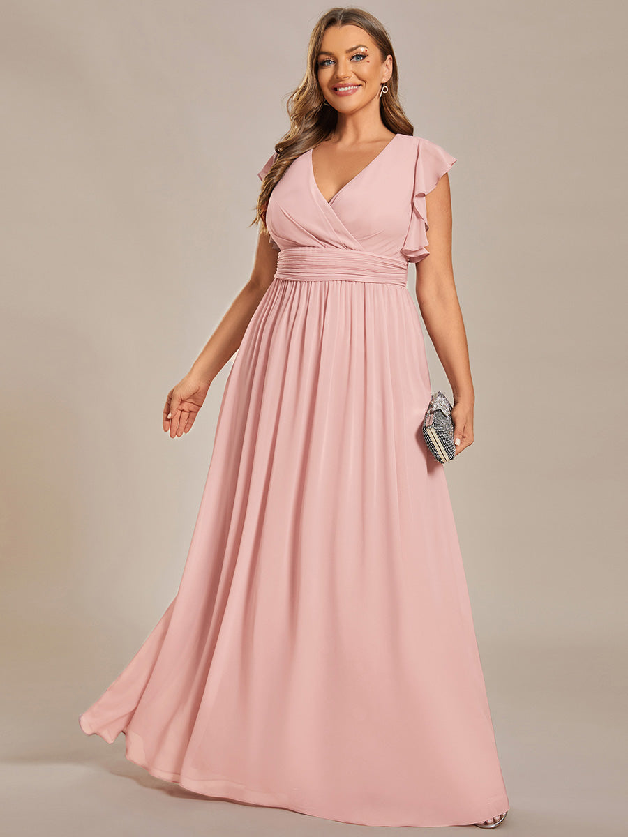 Liliana | Abito da damigella in chiffon con maniche plissettate e scollatura sul retro