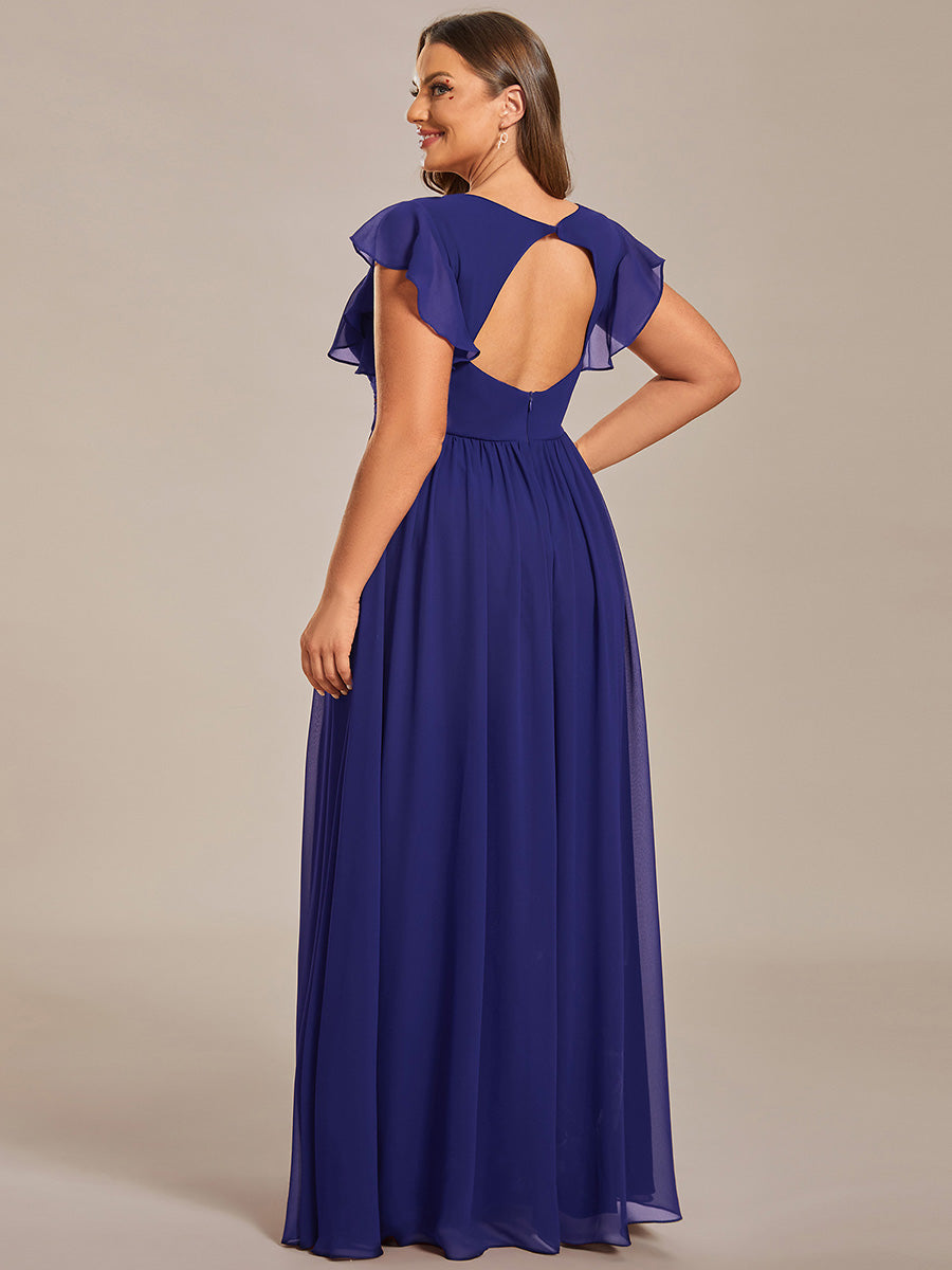 Liliana | Abito da damigella in chiffon con maniche plissettate e scollatura sul retro