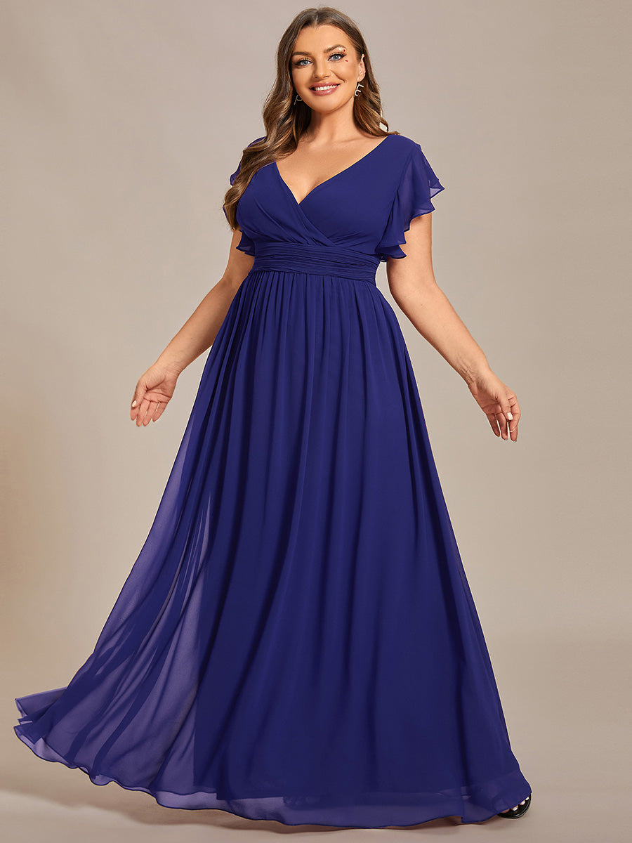 Liliana | Abito da damigella in chiffon con maniche plissettate e scollatura sul retro