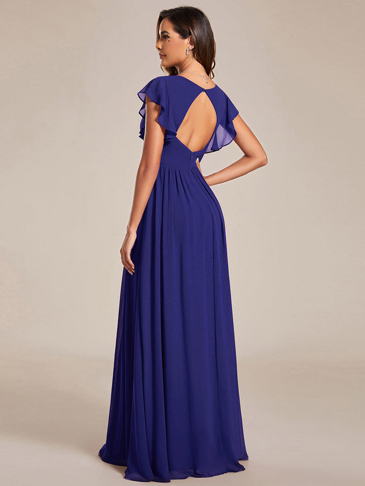 Liliana | Abito da damigella in chiffon con maniche plissettate e scollatura sul retro