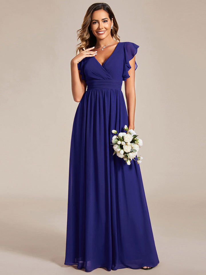 Liliana | Abito da damigella in chiffon con maniche plissettate e scollatura sul retro