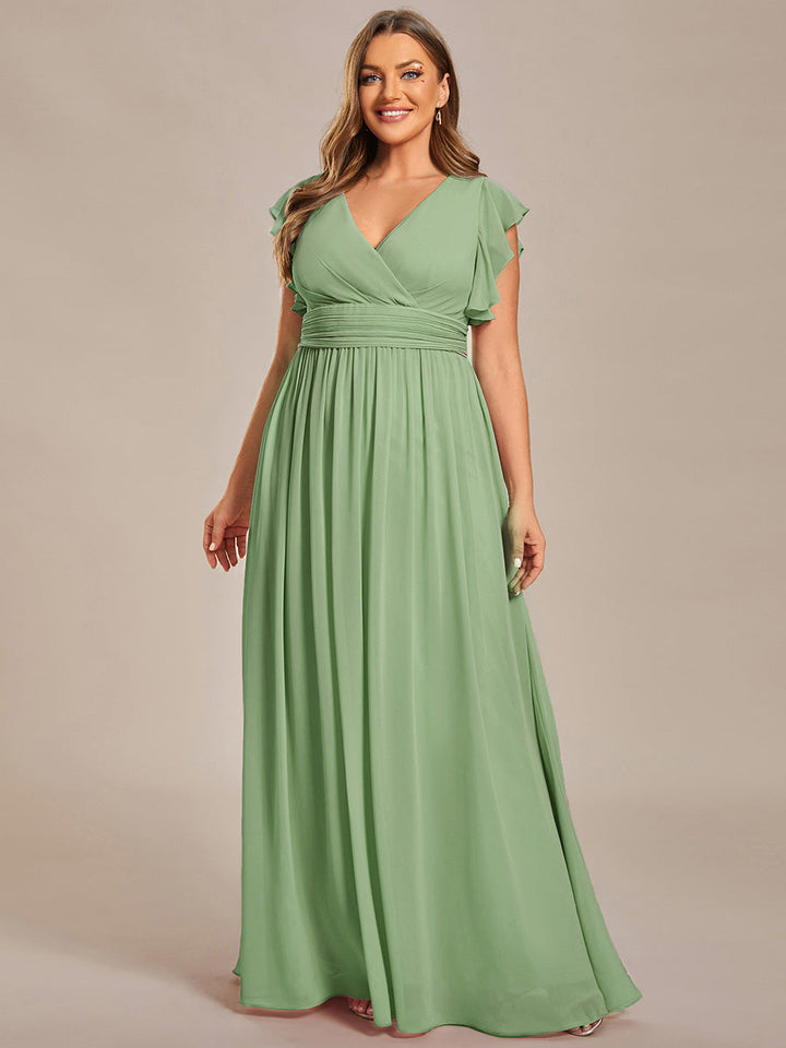 Liliana | Abito da damigella in chiffon con maniche plissettate e scollatura sul retro