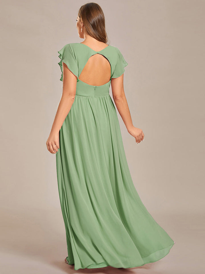 Liliana | Abito da damigella in chiffon con maniche plissettate e scollatura sul retro
