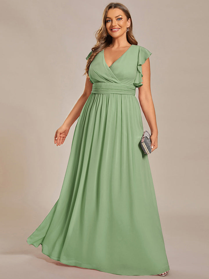 Liliana | Abito da damigella in chiffon con maniche plissettate e scollatura sul retro