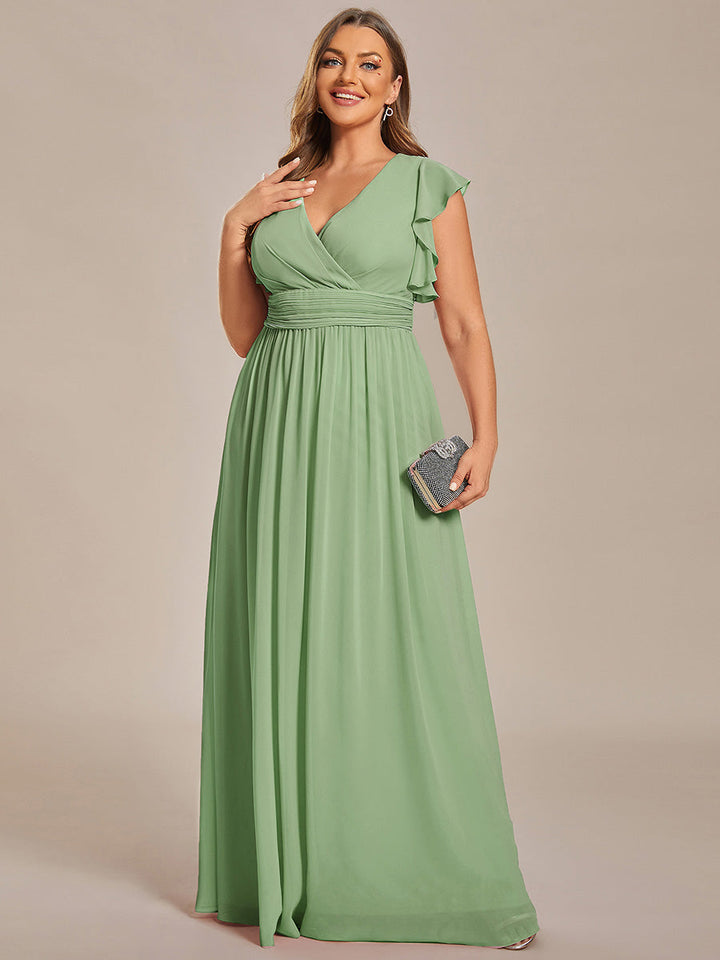 Liliana | Abito da damigella in chiffon con maniche plissettate e scollatura sul retro
