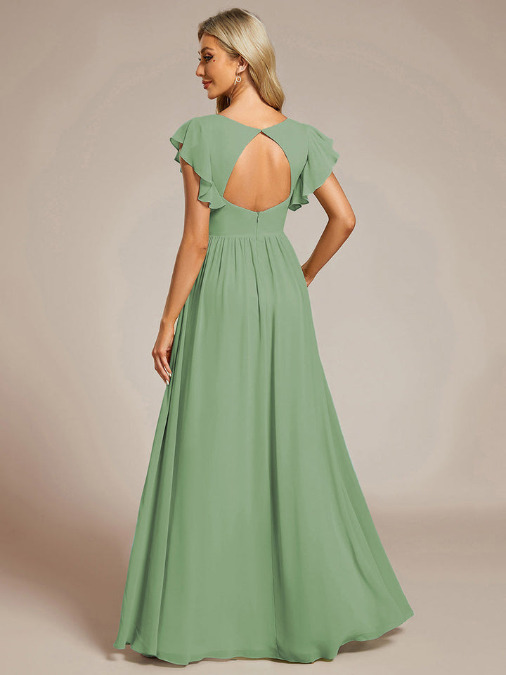 Liliana | Abito da damigella in chiffon con maniche plissettate e scollatura sul retro
