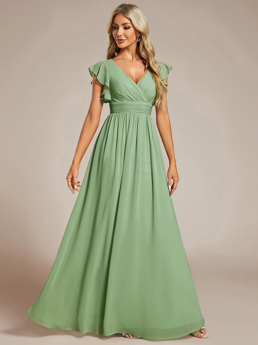 Liliana | Abito da damigella in chiffon con maniche plissettate e scollatura sul retro