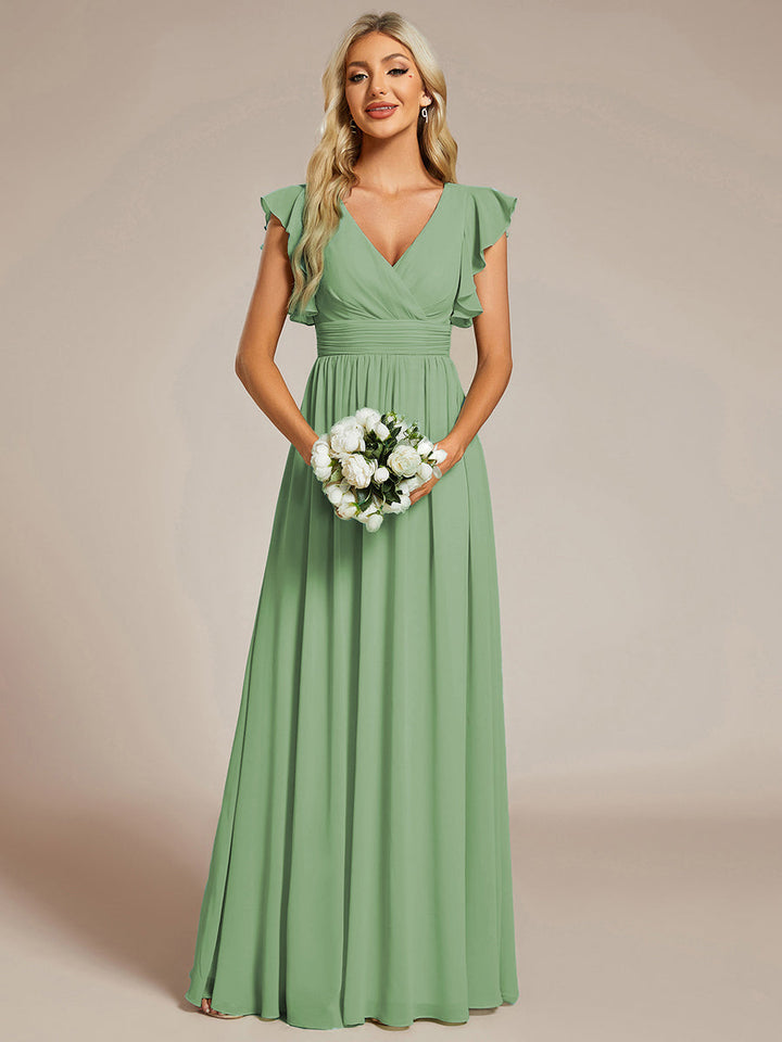 Liliana | Abito da damigella in chiffon con maniche plissettate e scollatura sul retro