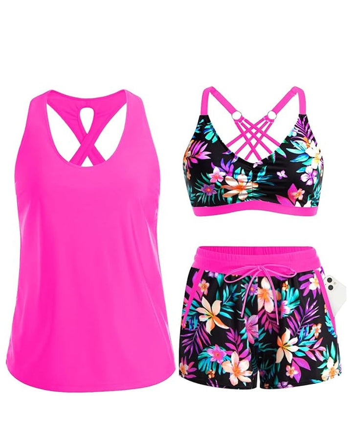 Ivana | Set da Bagno Tre Pezzi Tankini, Bikini e Copricostume