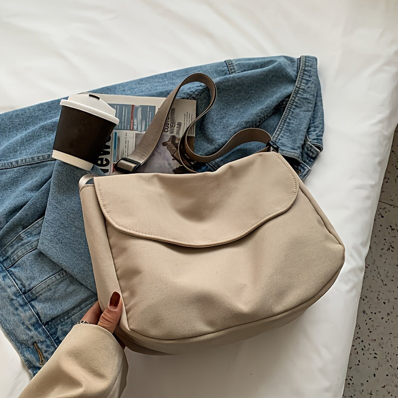 Valentina | Borsa a Tracolla in Nylon Spesso Grande Capacità con Cerniera, Bottone Magnetico, Tracolla Regolabile, Borsa in Tessuto Leggera e Pieghevole