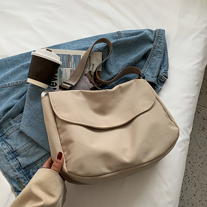 Valentina | Borsa a Tracolla in Nylon Spesso Grande Capacità con Cerniera, Bottone Magnetico, Tracolla Regolabile, Borsa in Tessuto Leggera e Pieghevole