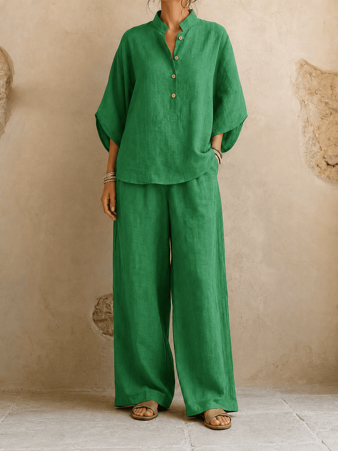Stefania | Completo con Maniche a Pipistrello e Pantaloni Larghi