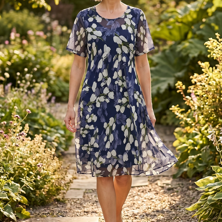 Fiorenza | Abito Midi Floreale Blu Navy Elegante