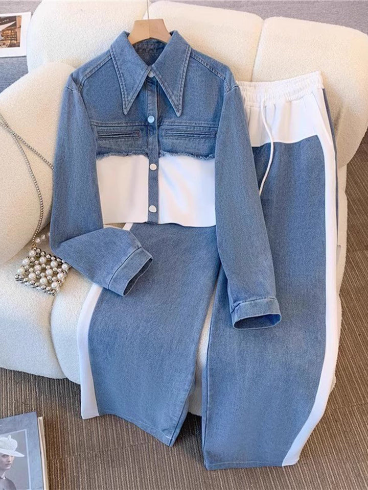 Corinna | Completo Cropped Color Block con Pantaloni a Gamba Larga