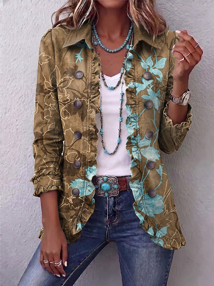 Ilenia | Giacca Boho Vintage con Motivo Floreale a Righe