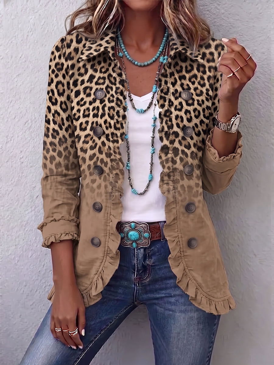 Wanda | Giacca Vintage Leopardata a Gradiente con Rouches