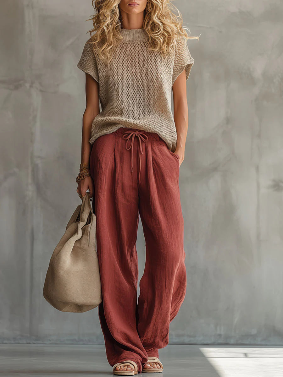 Renza | Completo con maglia e pantaloni in misto lino
