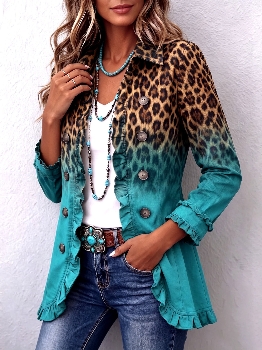 Carmela | Giacca Blazer Ombre Leopardata con Volant