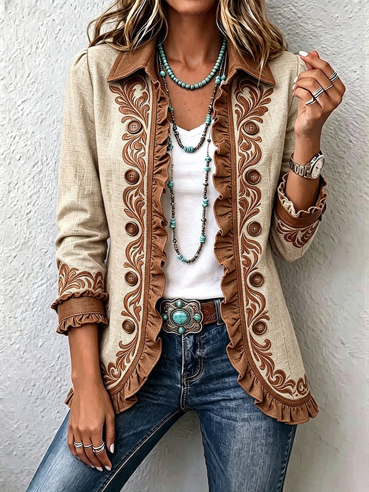 Concetta | Giacca Bohemien Vintage a Fiori con Rouches