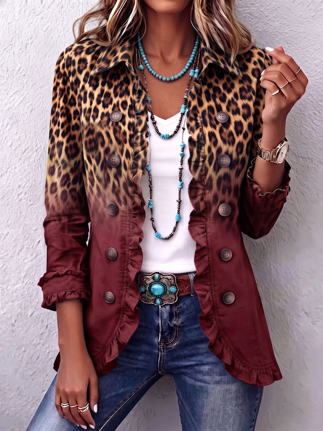 Carmela | Giacca Blazer Ombre Leopardata con Volant