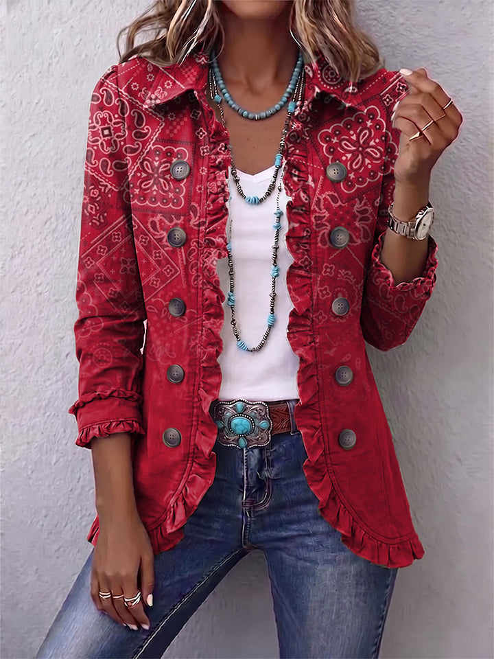 Genoveffa | Giacca Bohemien con Volant e Stampa Paisley Ombre