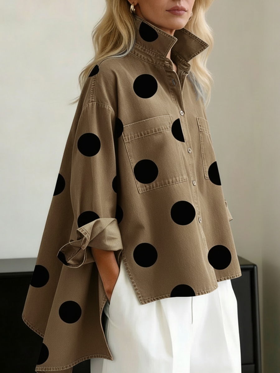Fausta | Camicia di jeans a pois con collo alto