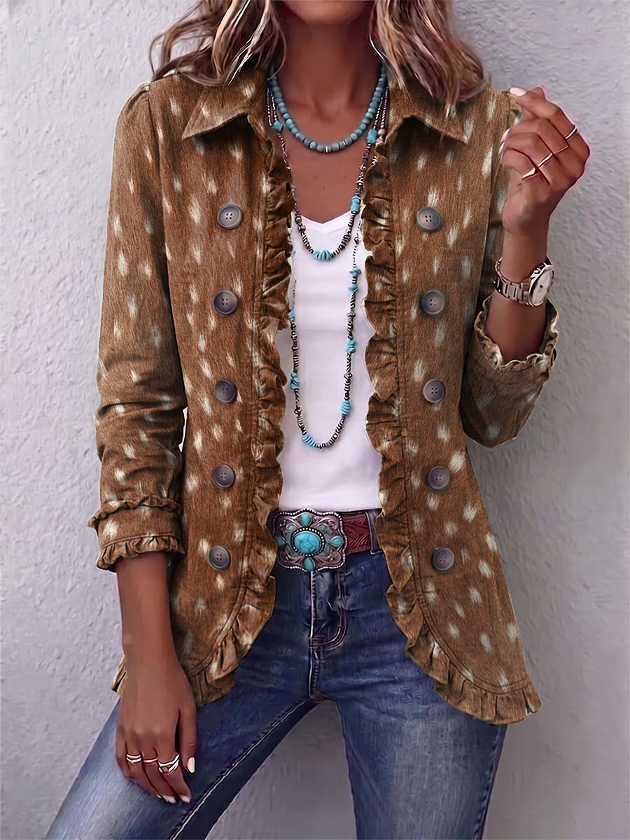 Lidia | Giacca Bohemien con Rouches e Stampa Animalier