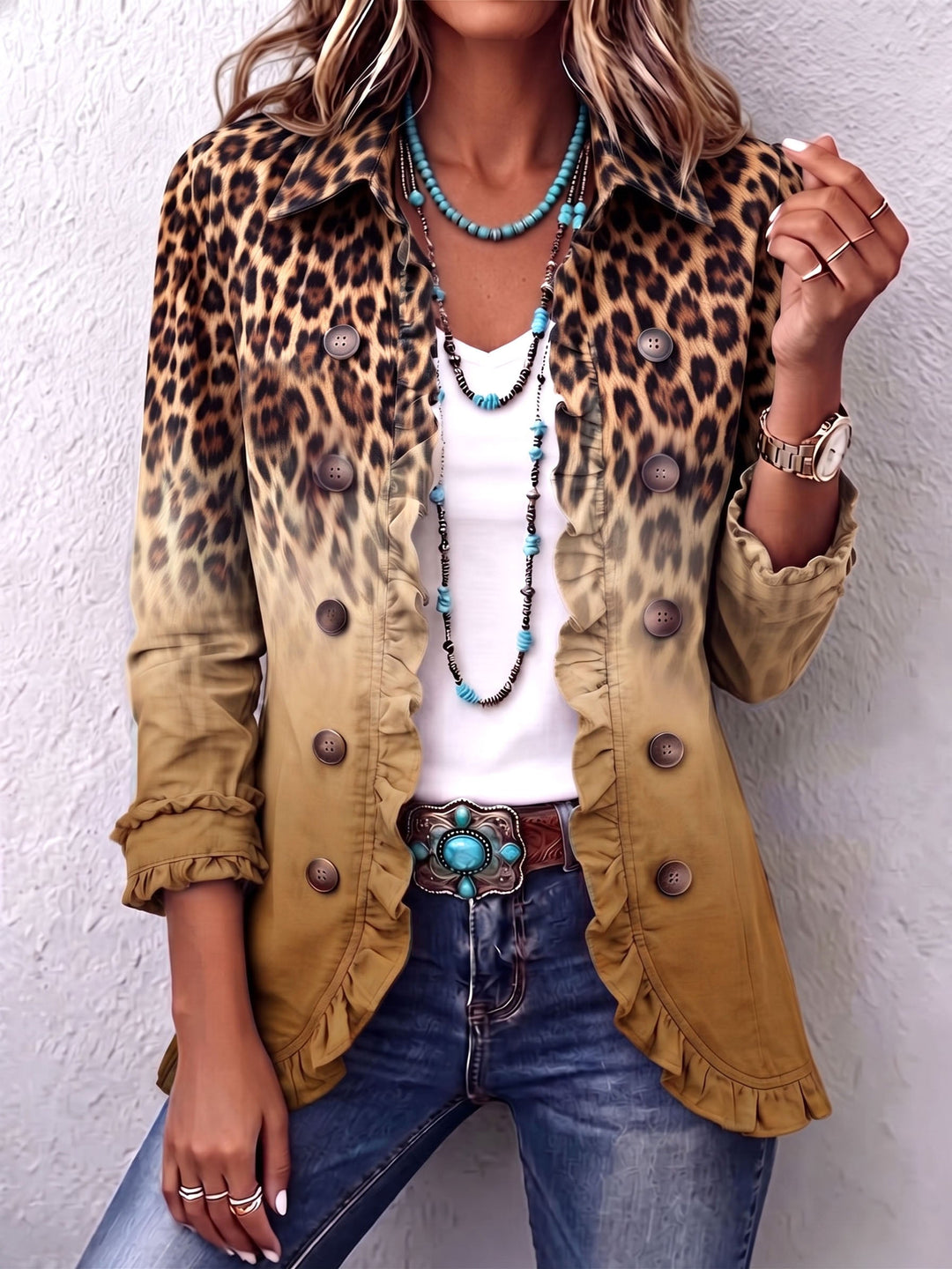 Carmela | Giacca Blazer Ombre Leopardata con Volant