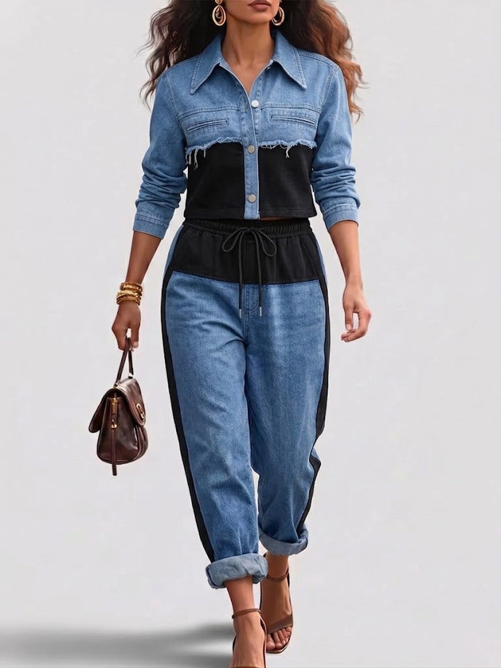 Corinna | Completo Cropped Color Block con Pantaloni a Gamba Larga