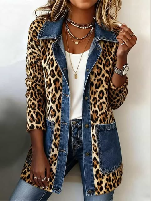 Lorena | Giacca Lunga Leopardata con Denim