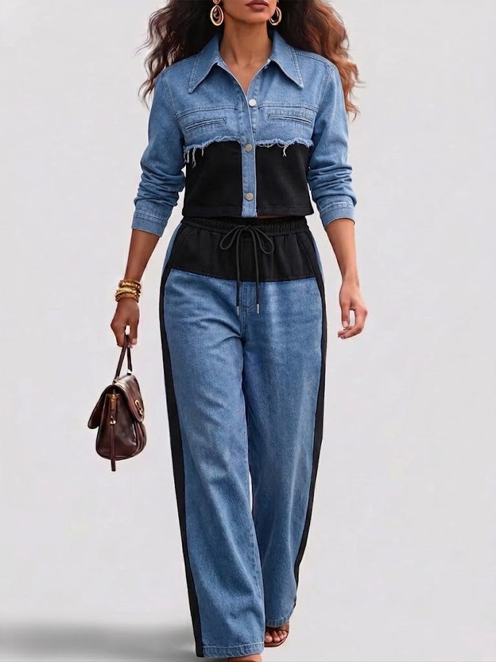 Corinna | Completo Cropped Color Block con Pantaloni a Gamba Larga