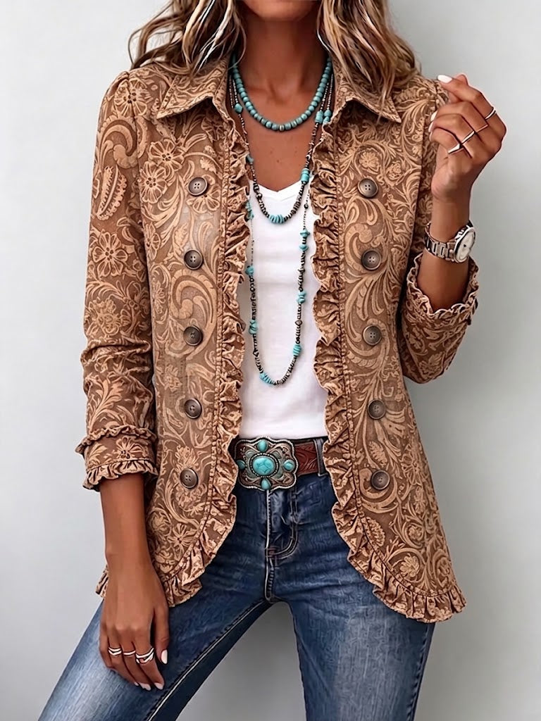 Diletta | Giacca con Volant e Stampa Floreale Bohemien Vintage
