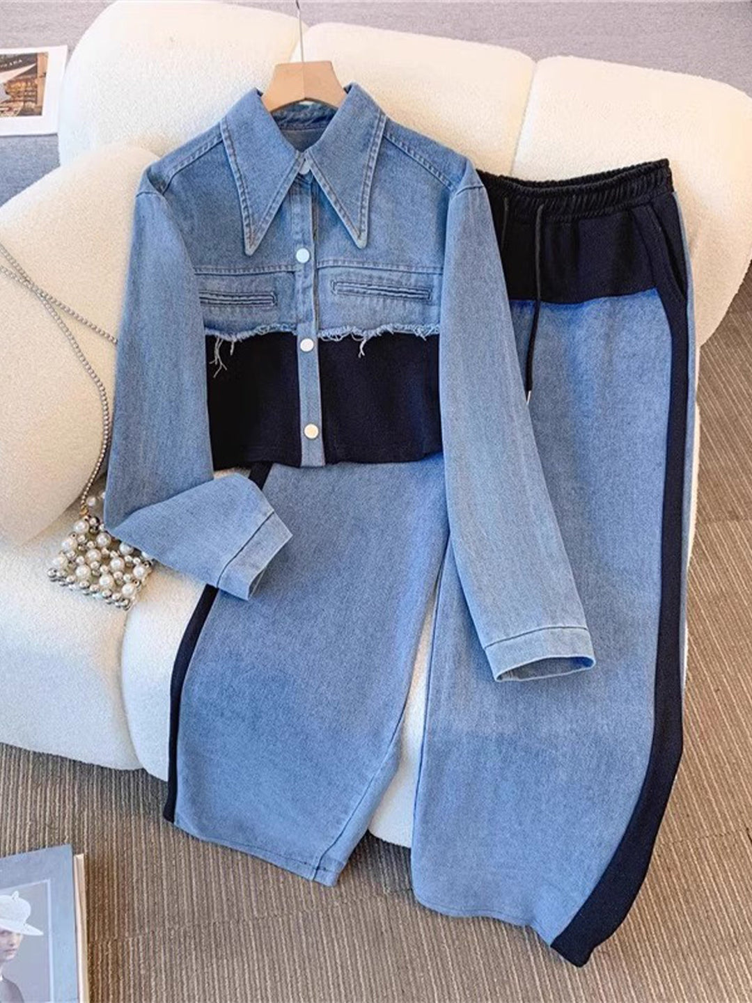 Corinna | Completo Cropped Color Block con Pantaloni a Gamba Larga