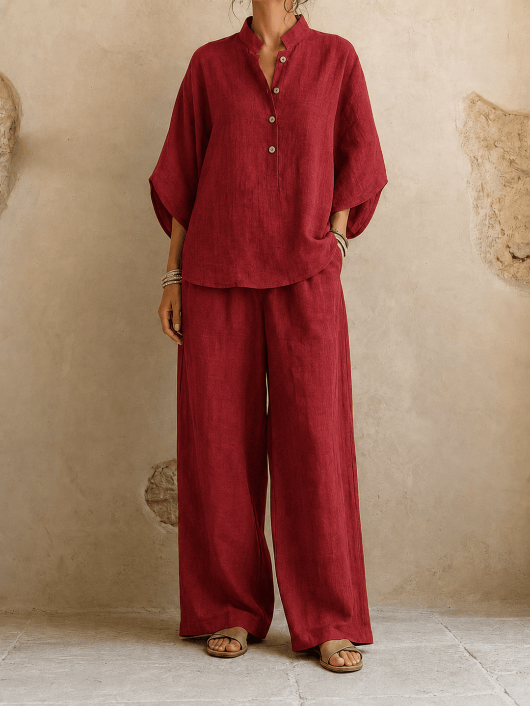 Stefania | Completo con Maniche a Pipistrello e Pantaloni Larghi